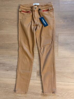 Etienne Marcel Camel Tan Skinny Jeans 27 Red Zipper Hardware Moto Utility.